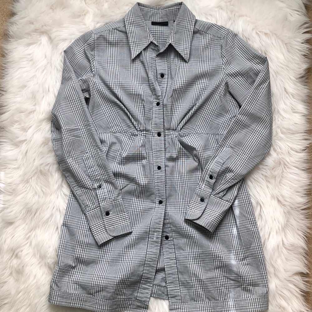 New York & Co Black/White Button Down Tunic Shirt